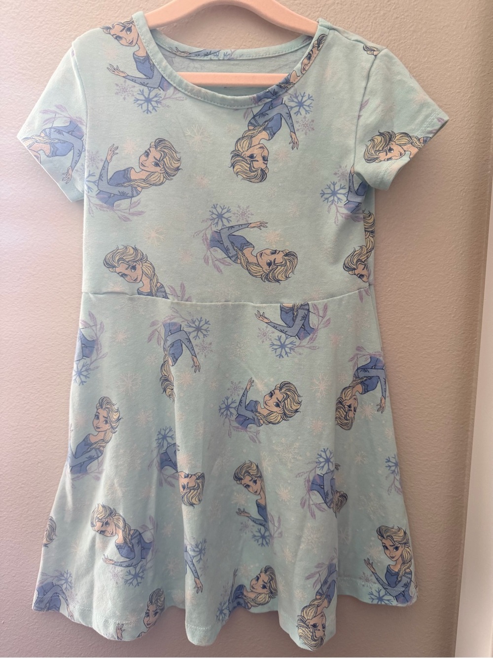 Girls' Light Blue Elsa Print Short Sleeve Skater Dress